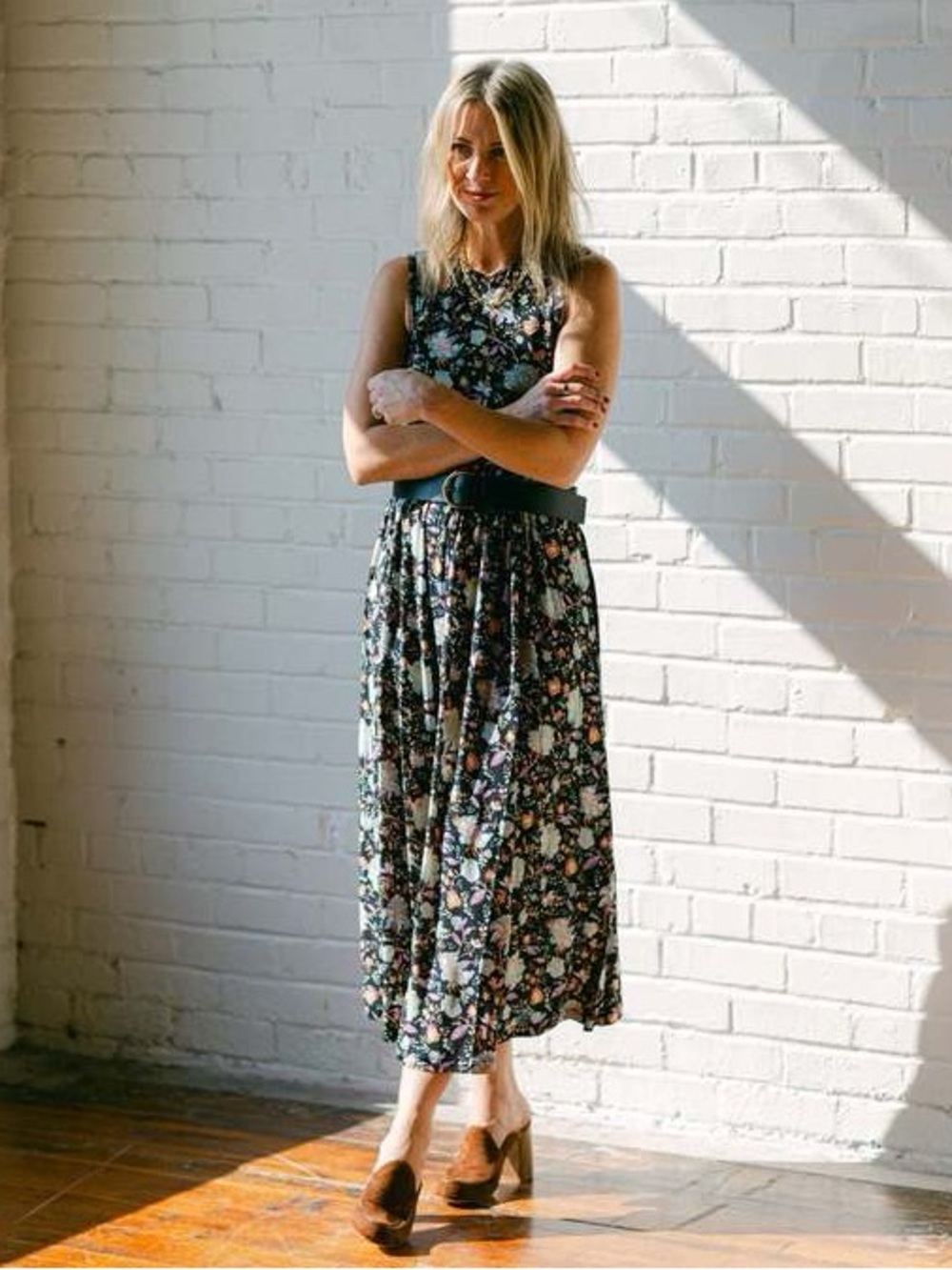 Ulla Johnson Black Floral Midi Dress with Multicolor Blossoms